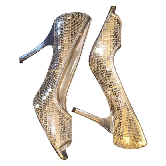 Style & Co. Silver Sequined Square Peep Toe Heels - Picture 3 of 8